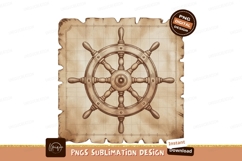 Nautical helm on aged parchment ship wheel Product Image 1