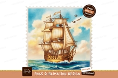 Golden galleon sailing ocean waves image Product Image 1