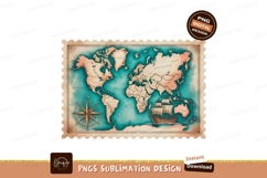 Vintage world map sailing ship compass image Product Image 1
