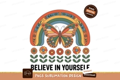 Colorful butterfly rainbow flowers retro art image Product Image 1