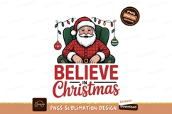 Jolly Santa Claus in armchair with festive lights Christmas Product Image 1