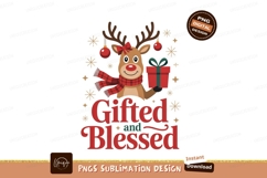 Cute reindeer holding gift with festive decorations Product Image 1