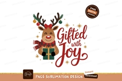Festive reindeer holding gift with holiday text christmas Product Image 1