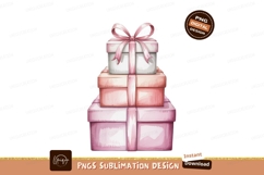 Pink gift boxes stacked with ribbons present Product Image 1
