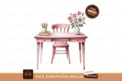 Pink desk chair books pencils roses vase image Product Image 1