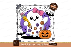 Cute ghost with pencil and pumpkin halloween Product Image 1