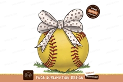 Cute Softball With Bow Sublimation Png Product Image 1