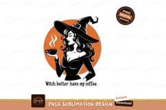 Witch With Coffee Halloween Sublimation Png Product Image 1