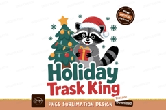 Raccoon wearing Santa hat holding gift near Christmas tree Product Image 1