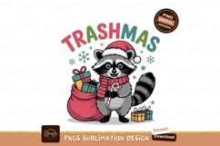 Festive raccoon with gifts and candy cane christmas Product Image 1
