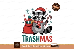 Raccoon wearing Santa hat holding candy cane and gifts Product Image 1