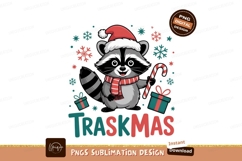 Raccoon wearing Santa hat holding candy cane christmas Product Image 1