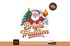 Jolly Santa holding ornament near decorated tree Claus Product Image 1