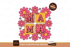 Retro Mama Text With Pink Flowers Product Image 1