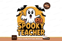 Ghost holding pencil and pumpkin halloween spooky Product Image 1