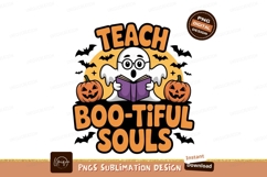 Ghost reading book with pumpkins halloween Product Image 1