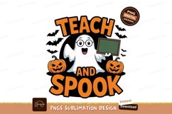 Ghost holding blackboard with pumpkins halloween spooky Product Image 1