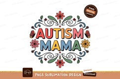 Autism Mama Floral Sublimation Png Design Product Image 1