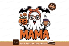 Spooky ghost mama with pumpkin and coffee halloween Product Image 1