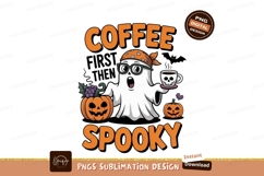 Ghost holding coffee and pumpkins halloween spooky Product Image 1