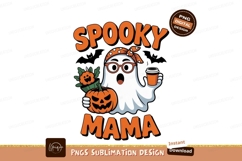 Ghost holding pumpkin and coffee halloween spooky Product Image 1