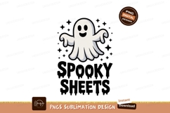 White ghost with happy face and spooky text halloween Product Image 1