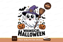 Cute ghost holding broom with pumpkins Halloween witch Product Image 1