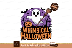 Spooky ghost with pumpkin and broom halloween Product Image 1