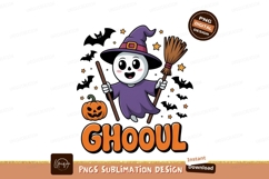 Cute ghost witch with broom and pumpkin halloween Product Image 1