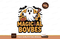 Ghost holding broom with pumpkin halloween spooky Product Image 1