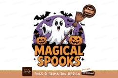 Ghost holding broom with pumpkins halloween spooky Product Image 1