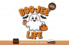 Ghost holding coffee and purse halloween orange Product Image 1