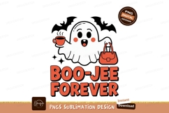Cute ghost holding coffee and purse halloween Product Image 1