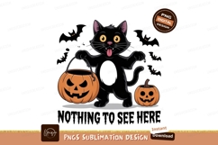 Black cat holding pumpkin bucket with jack o lantern Product Image 1