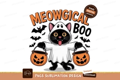 Black cat ghost costume holding pumpkins halloween Product Image 1
