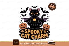 Black cat with pumpkins and bats halloween spooky Product Image 1