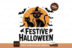 Black cats wearing witch hat and bow tie halloween Product Image 1