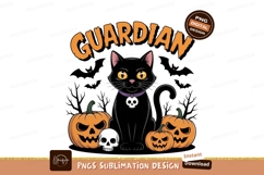 Black cat guardian with pumpkins and skull halloween Product Image 1