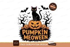 Black cat pumpkins bats spooky Halloween orange Product Image 1