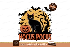 Black cat pumpkin bats spooky tree halloween Product Image 1