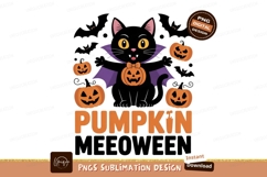 Black cat with pumpkins and bats halloween orange Product Image 1