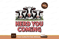Three cows peeking over grass black white Product Image 1