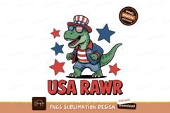 Patriotic dinosaur wearing american flag attire stars Product Image 1