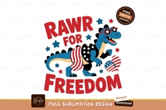 Blue dinosaur wearing patriotic outfit white stars Product Image 1