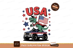 Dinosaur driving truck with American flag stars Product Image 1
