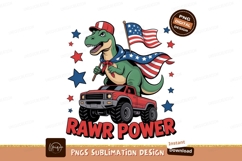 Dinosaur riding red truck flag blue Product Image 1