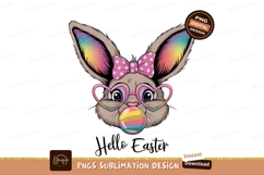 Easter Bunny Chewing Bubble Sublimation Png Product Image 1
