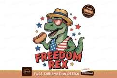 Dinosaur eating hot dog wearing patriotic attire hotdog Product Image 1