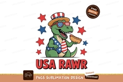 Dinosaur wearing patriotic attire eating hot dog hotdog Product Image 1