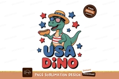Dinosaur holding hot dog wearing patriotic hat hotdog Product Image 1